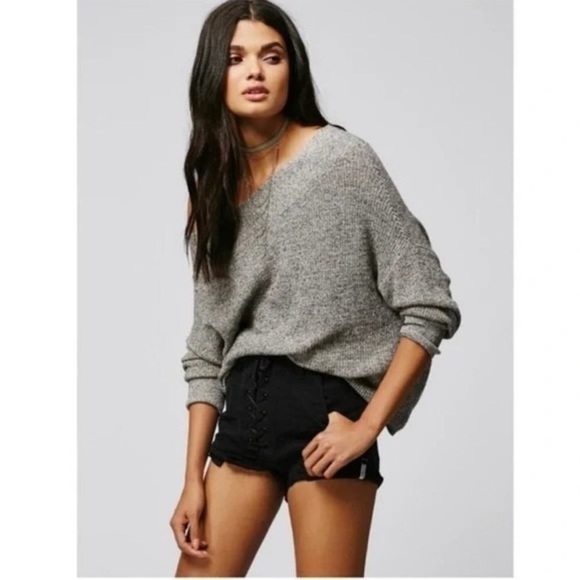 Free People Alana Off Shoulder Knit Gray Sweater - Picture 13 of 14